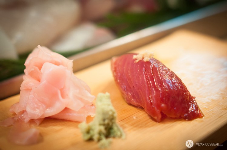 I believe this was marinated yellow tail (hamachi zuke).