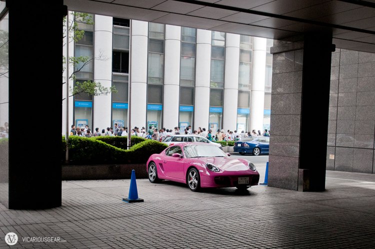A pink Porsche Boxster stopping over at the Sheraton.
