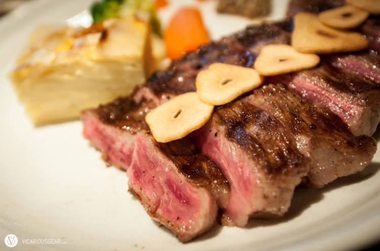 The magnificent Wagyu sirloin we were waiting for with sliced garlic, potato gratin and fresh vegetables. The way this cut of meat just melts on your tongue is beyond description. It is almost as if it were a piece of butter infused with the best beef flavor concentrate.