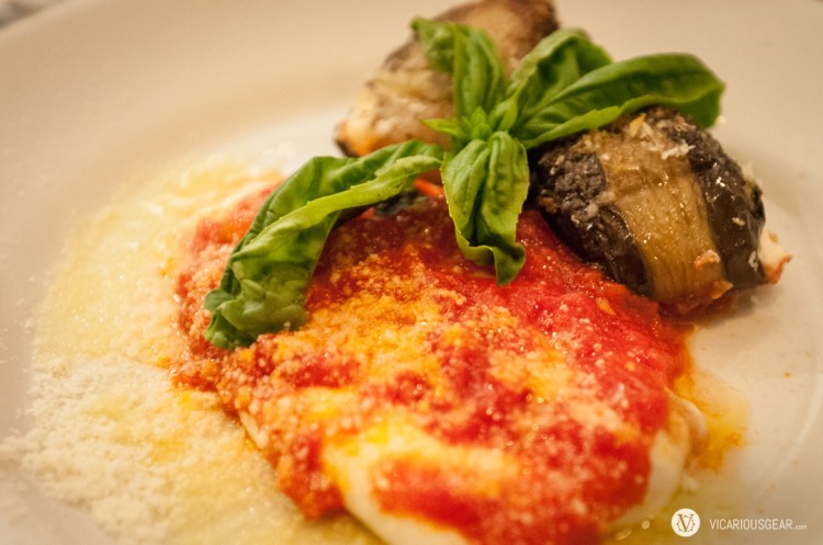 Mozzarella and eggplant appetizer.