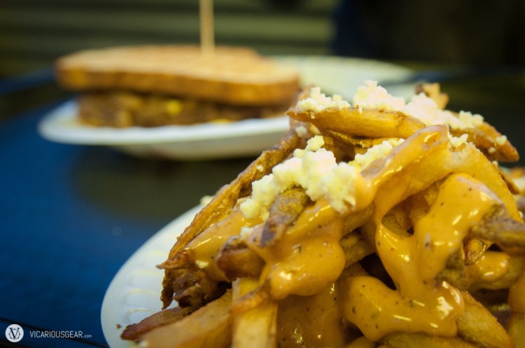 Think these are the Greek Fries, topped with feta cheese & Hubcap sauce.