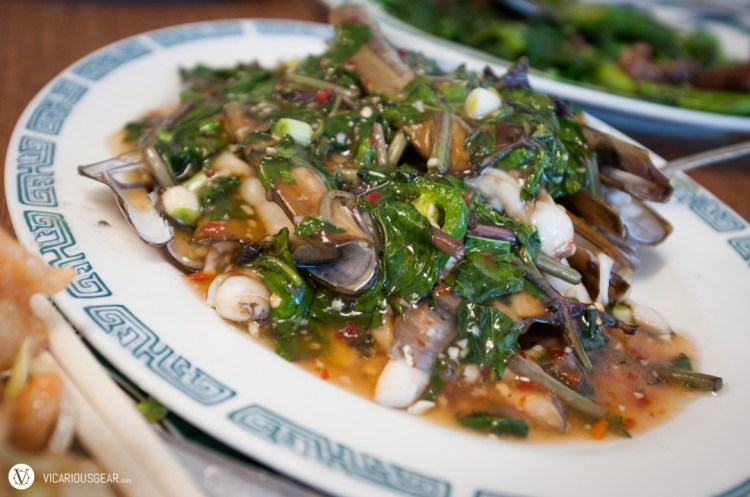 Spicy razor clams. The slightly firm and smooth texture is pretty unique. One of my favorites here.