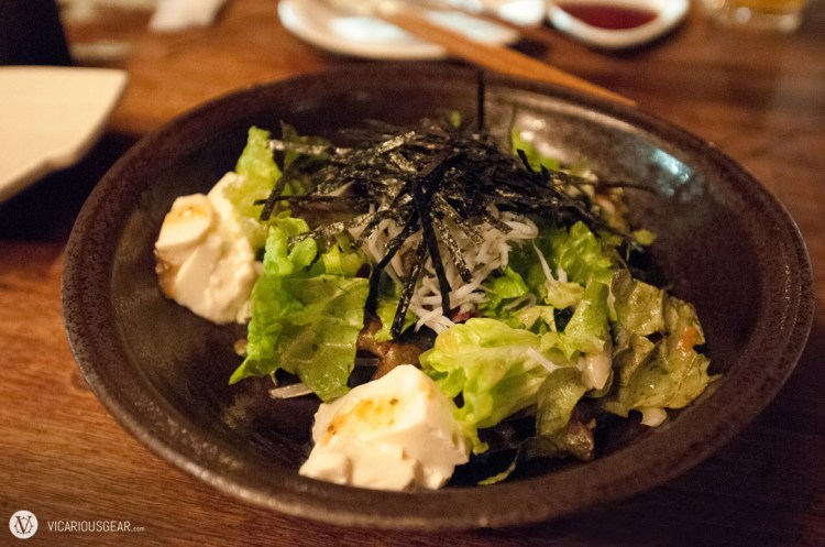 Tofu salad with whitebait and plum dressing. 