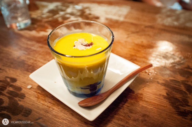 Pumpkin and coconut flavored zenzai with mochis and icecream hidden inside. It had a really nice refreshing taste.