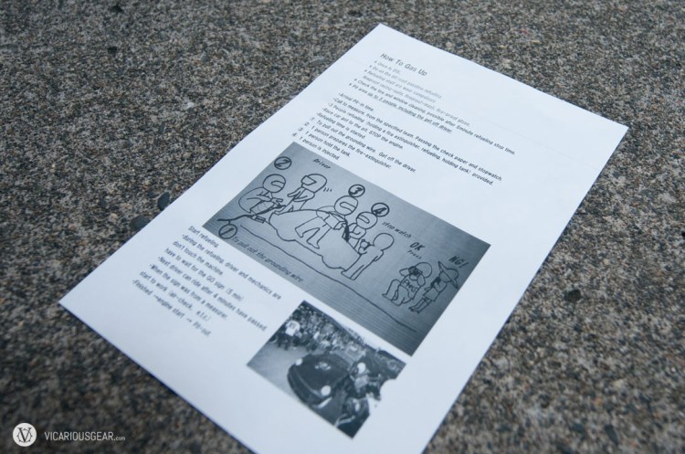 We would be manually refueling the cars with cans of gas and had to follow these rules.