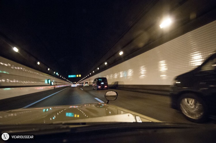 Cruising through the Tokyo Aqua Line tunnel to cross the bay.