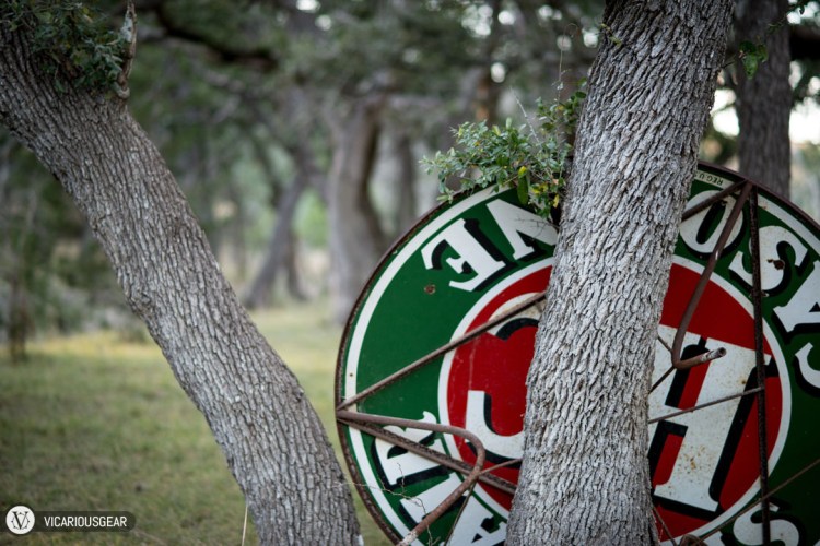 A table fabricated from a vintage sign. Someone has been tinkering.
