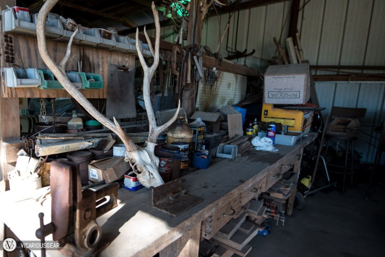 Stepping into the old workshop. The bench and thin jaw vice are pretty cool.