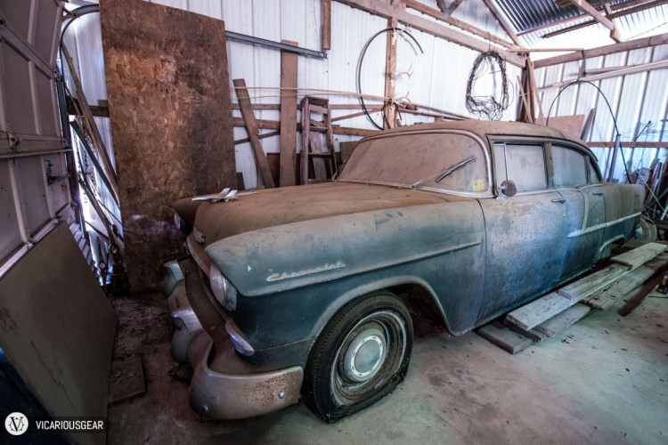 Behind the workbench is this 1955 Chevrolet Sedan. It is the car that my dad learned to drive a manual transmission in and used for a while.