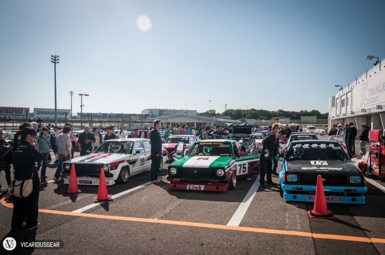 In the southern staging area of the paddock a huge group of Nissan Sunnys were gathered.