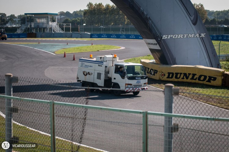 After a few laps this track maintenance vehicle came out.