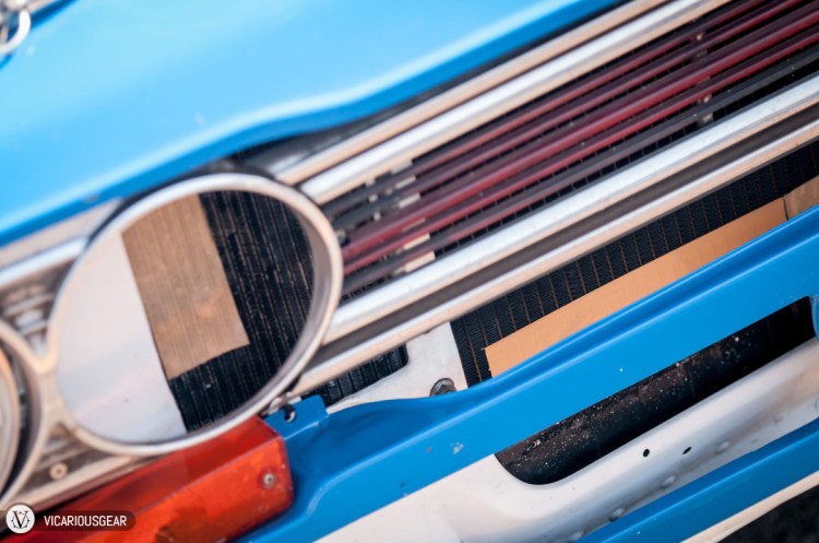 Quick and effective cooling management with duct tape. This Nissan Bluebird (Datsun 510) wearing BRE livery turned the fastest times of the day.
