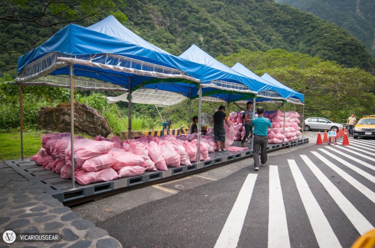 Our tour guide Tonny renting us a couple hardhats for the walk through Swallow Grotto (燕子口).  He was an awesome and extremely patient guide if anyone plans to visit the gorge (tonny.teng@yahoo.com.tw).