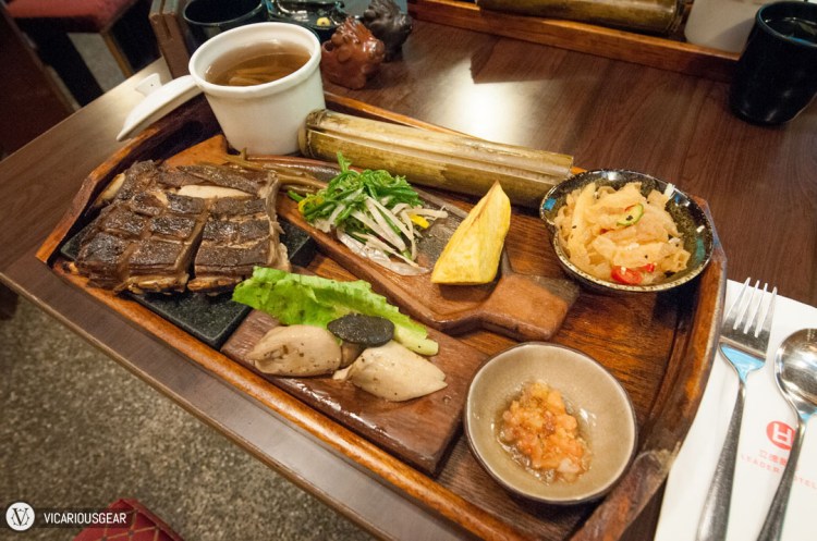 We were extremely surprised at the huge portion sizes. The ribs were really tasty and the rice baked inside bamboo was neat.