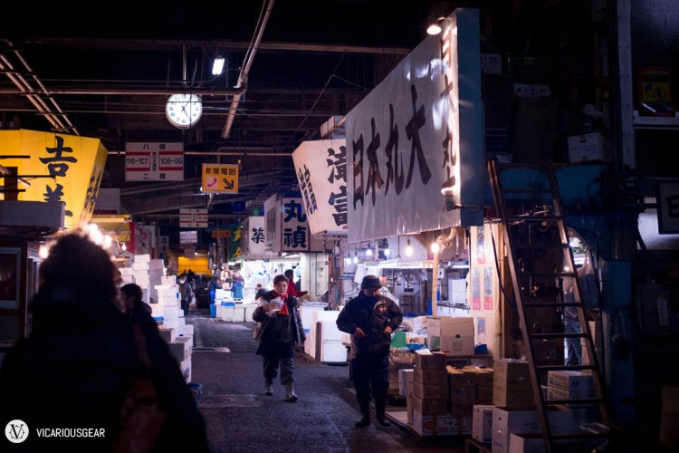 After finding out the wait from our position in line would be over three hours in the freezing cold, we decided to take turns touring the fish market with Mitamura-san