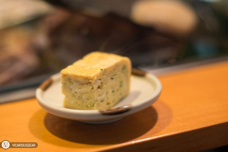 A slice of tamagoyaki to start things off. One of the better ones I've tried with a light and slightly moist texture accompanied by a subtle sweetness.
