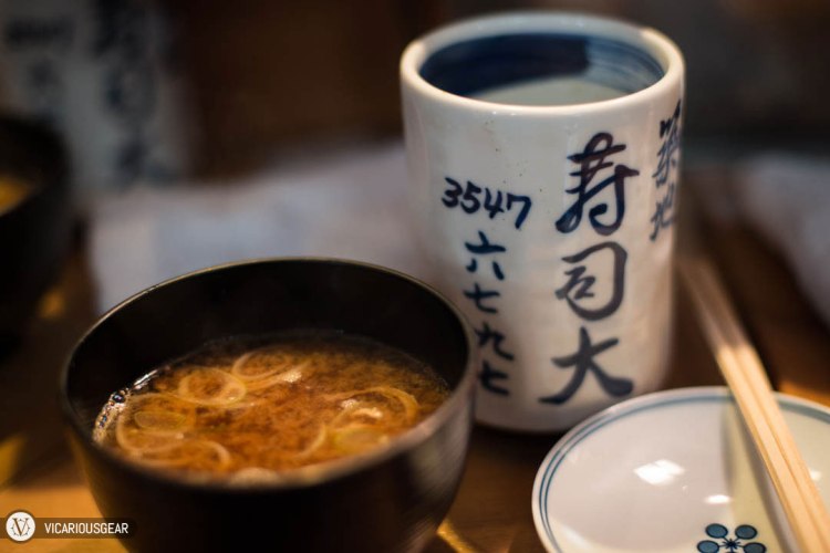 Miso soup and hot tea to warm us up.
