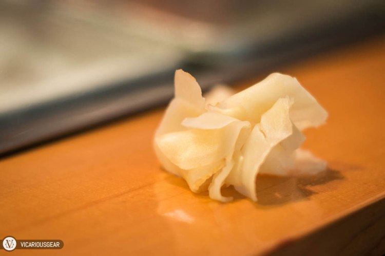 I was surprised to find that Sushi Dai serves directly on the raised counter in front of you. A little ginger to cleanse the palate between varying pieces of sushi.